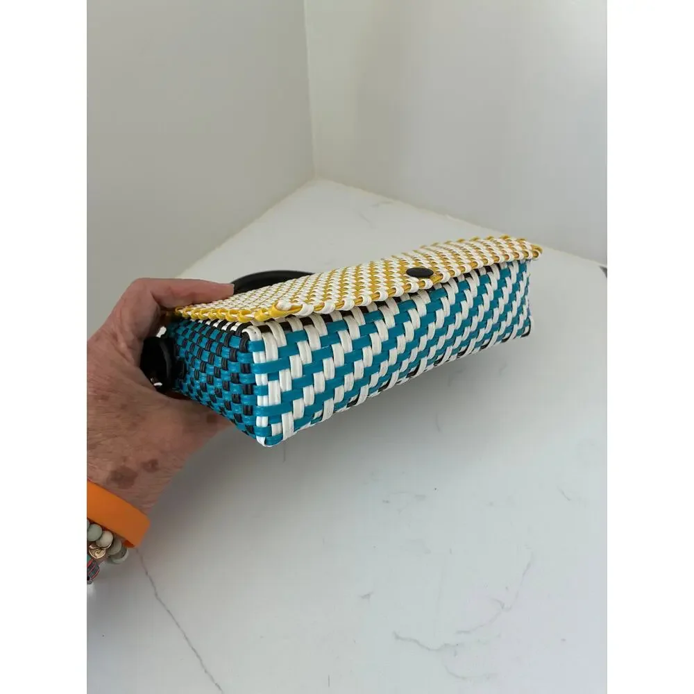 Truss Mini Top Handle Cross Body Plastic Woven Checkered Yellow Blue White Black